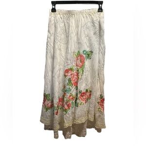 Johnny Was Floral Embroidered White Skirt size M